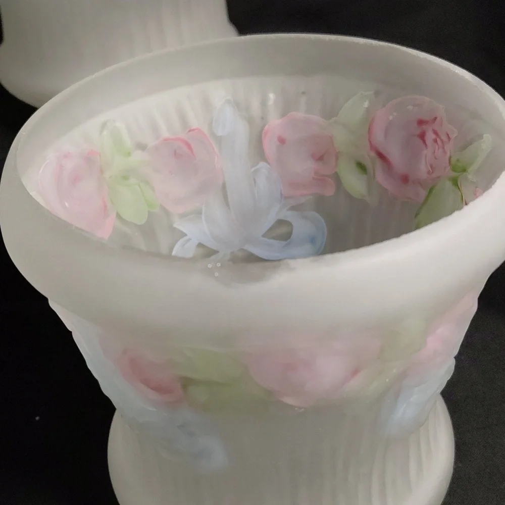 Vintage Penna Frosted Glass Reverse Painted Lightshades with Pastel Accents